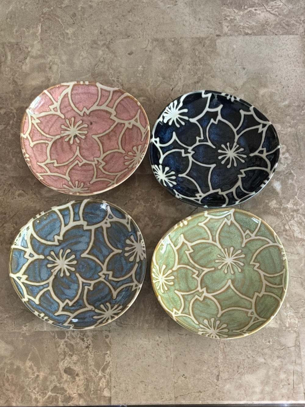 Japanese Set of 4 Floral Ceramic Trinket Dishes - Picture 2 of 4